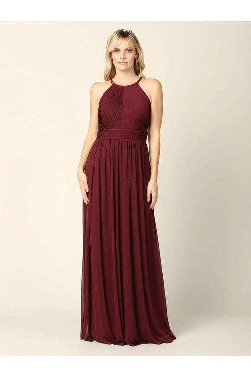 Eva USA 3281 Long Halter Bridesmaids Pleated Dress - Bridesmaids Dress