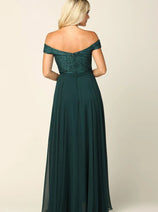 Eva USA 3283 Long Off Shoulder Lace Bodice Bridesmaids Dress