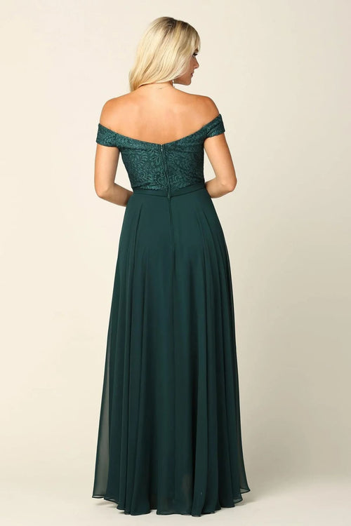 Eva USA 3283 Long Off Shoulder Lace Bodice Bridesmaids Dress - Bridesmaids Dress