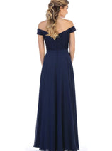 Eva USA 3283 Long Off Shoulder Lace Bodice Bridesmaids Dress