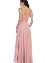 Eva USA 3283 Long Off Shoulder Lace Bodice Bridesmaids Dress