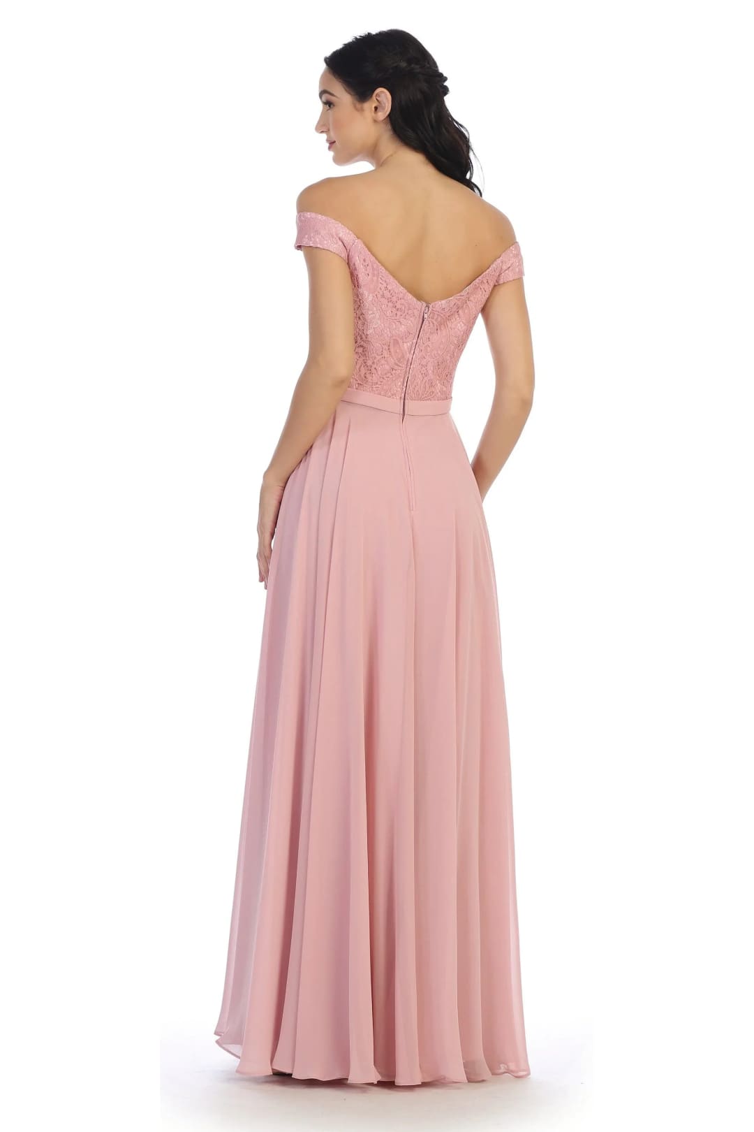 Eva USA 3283 Long Off Shoulder Lace Bodice Bridesmaids Dress - Bridesmaids Dress