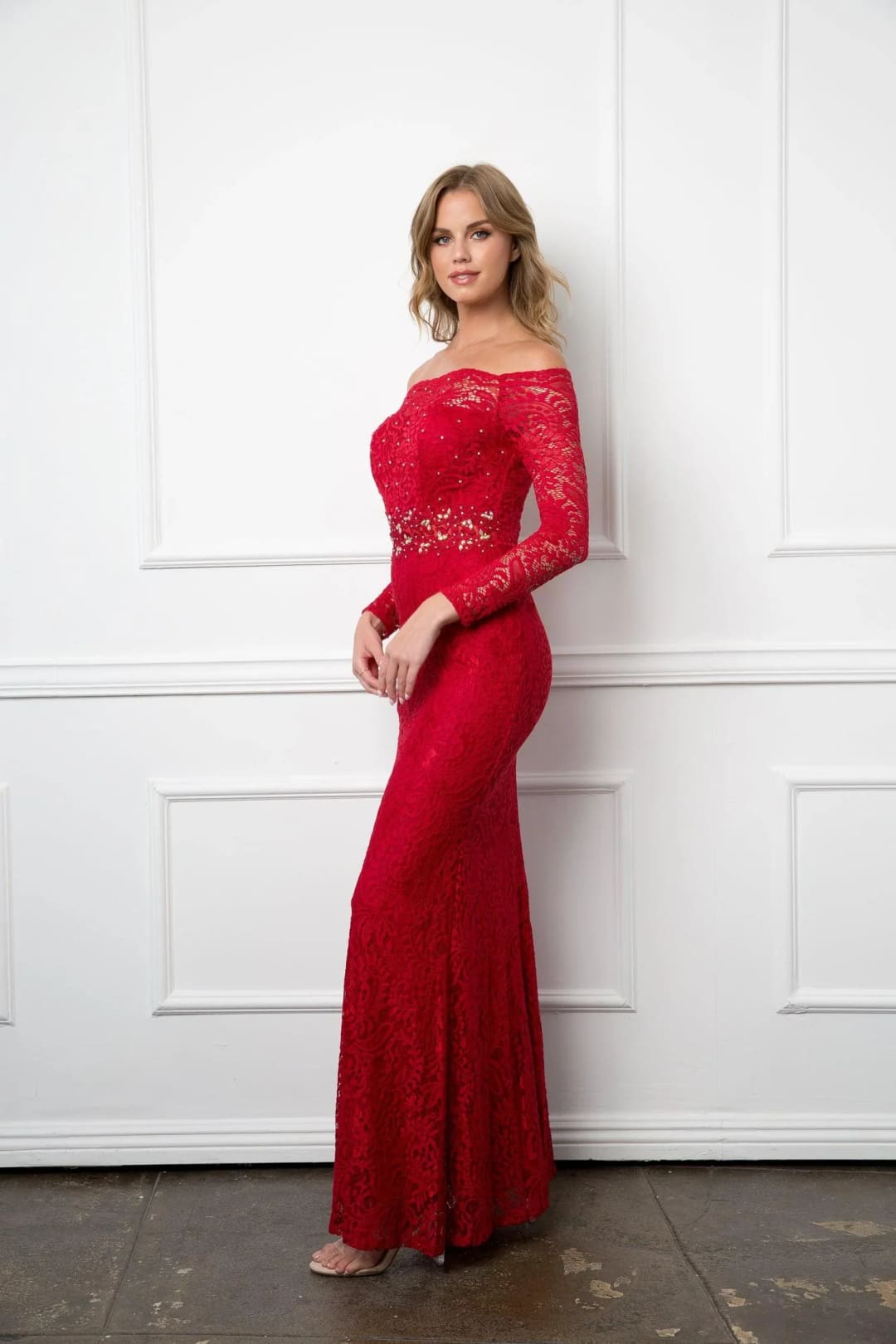 Eva USA 3287 Long Off Shoulder Formal Lace Evening Party Dress - Formal Dress