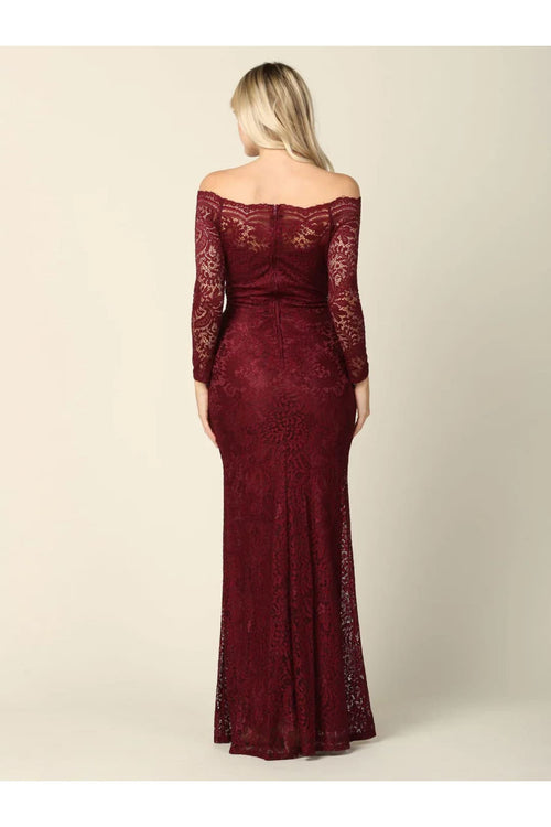Eva USA 3287 Long Off Shoulder Formal Lace Evening Party Dress - Formal Dress