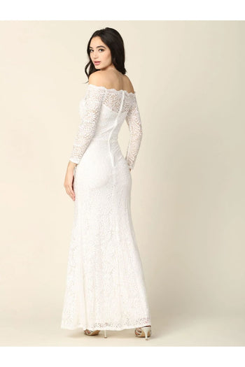 Eva USA 3287 Long Off Shoulder Formal Lace Evening Party Dress - Formal Dress