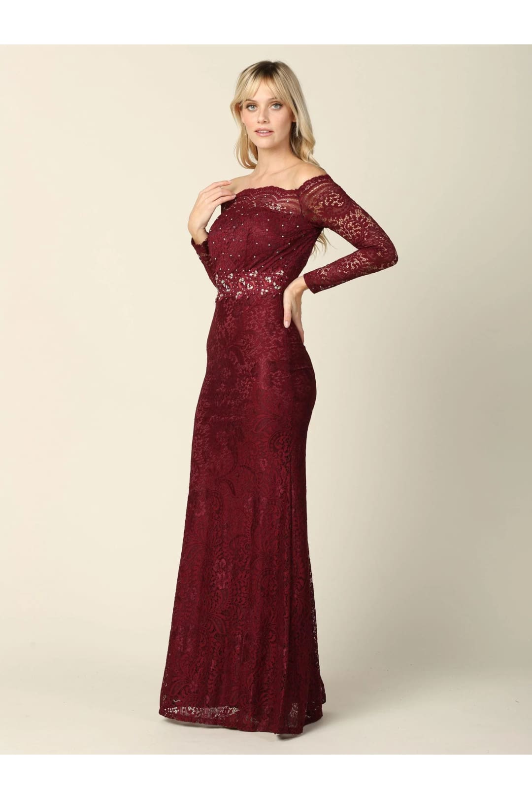 Eva USA 3287 Long Off Shoulder Formal Lace Evening Party Dress - Formal Dress