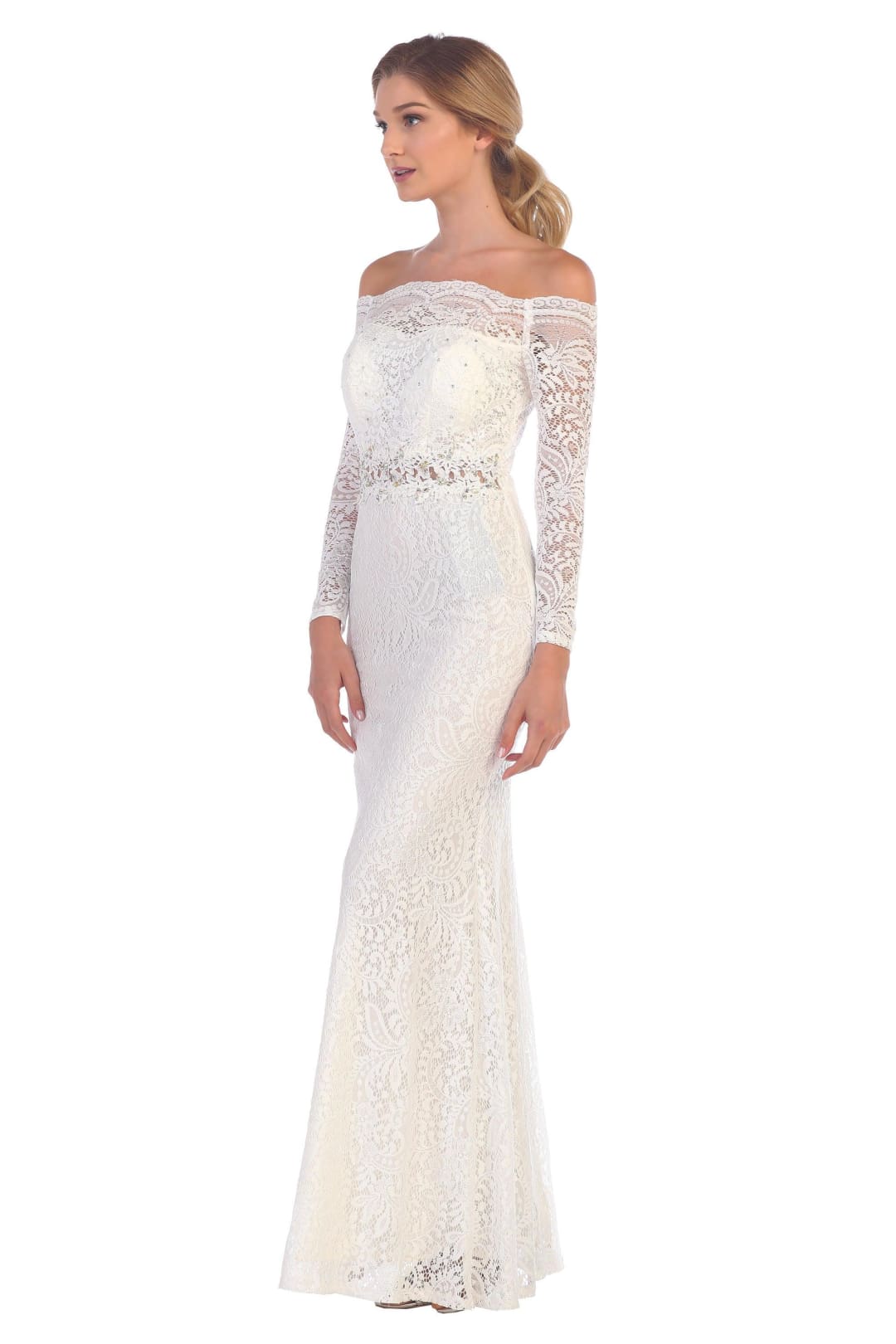 Eva USA 3287 Long Off Shoulder Formal Lace Evening Party Dress - Formal Dress