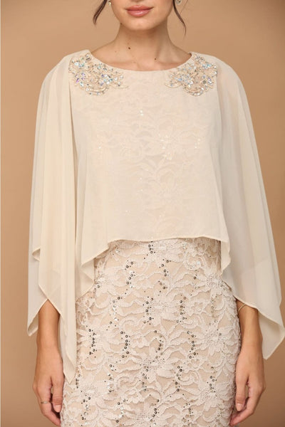 Eva USA 3296 Rhinestone Cape Mother of the Bride Dress - Dress