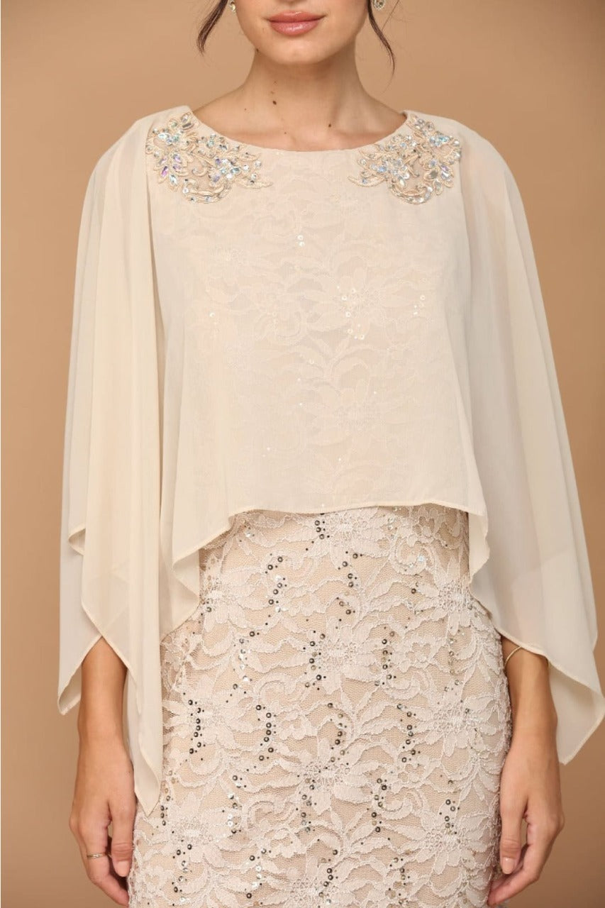 Eva USA 3296 Rhinestone Cape Mother of the Bride Dress - Dress