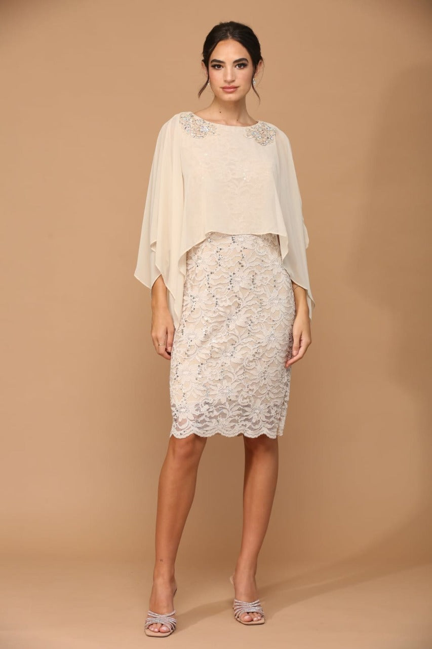 Eva USA 3296 Rhinestone Cape Mother of the Bride Dress - Dress