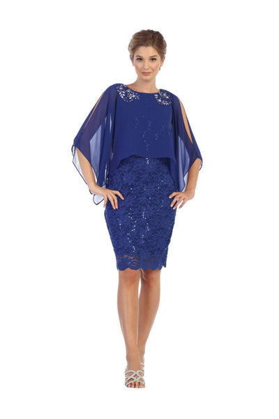 Eva USA 3296 Rhinestone Cape Mother of the Bride Dress - Dress