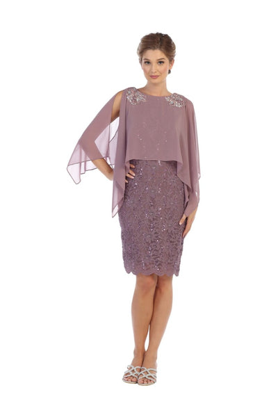 Eva USA 3296 Rhinestone Cape Mother of the Bride Dress - Dress