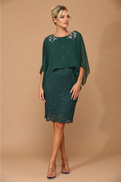 Eva USA 3296 Rhinestone Cape Mother of the Bride Dress - HUNTER GREEEN / M - Dress