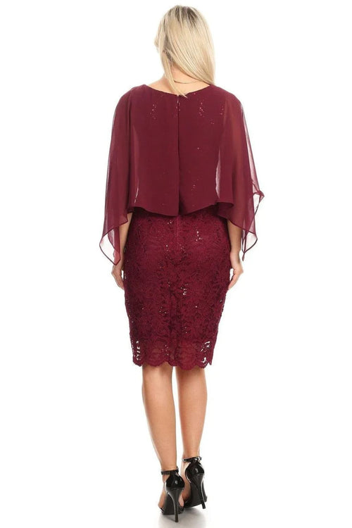 Eva USA 3296 Short Mother of the Bride Cape Dress - Mother of the Bride Dress