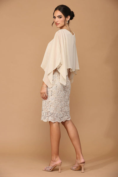 Eva USA 3296 Short Mother of the Bride Cape Dress - Mother of the Bride Dress