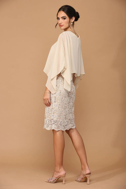 Eva USA 3296 Short Mother of the Bride Cape Dress - Mother of the Bride Dress