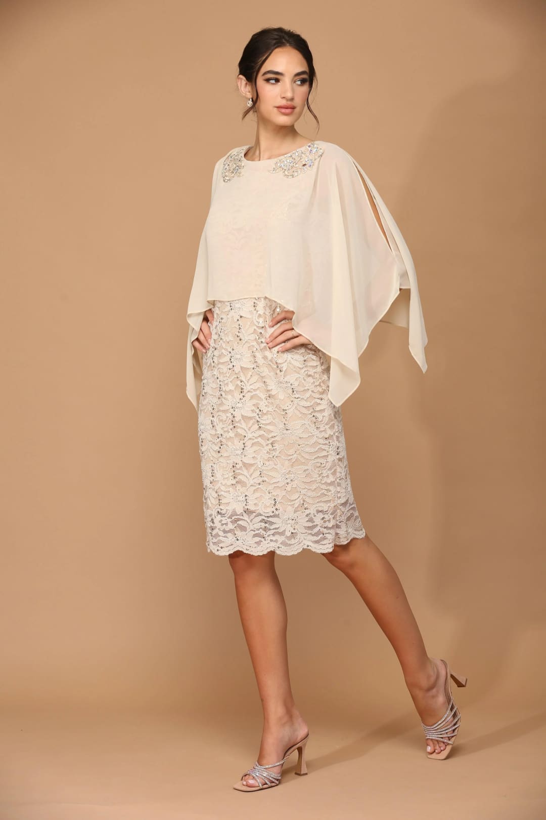 Eva USA 3296 Short Mother of the Bride Cape Dress - Mother of the Bride Dress