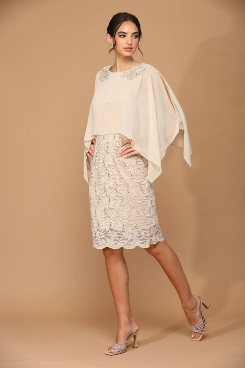 Eva USA 3296 Short Mother of the Bride Cape Dress - Mother of the Bride Dress