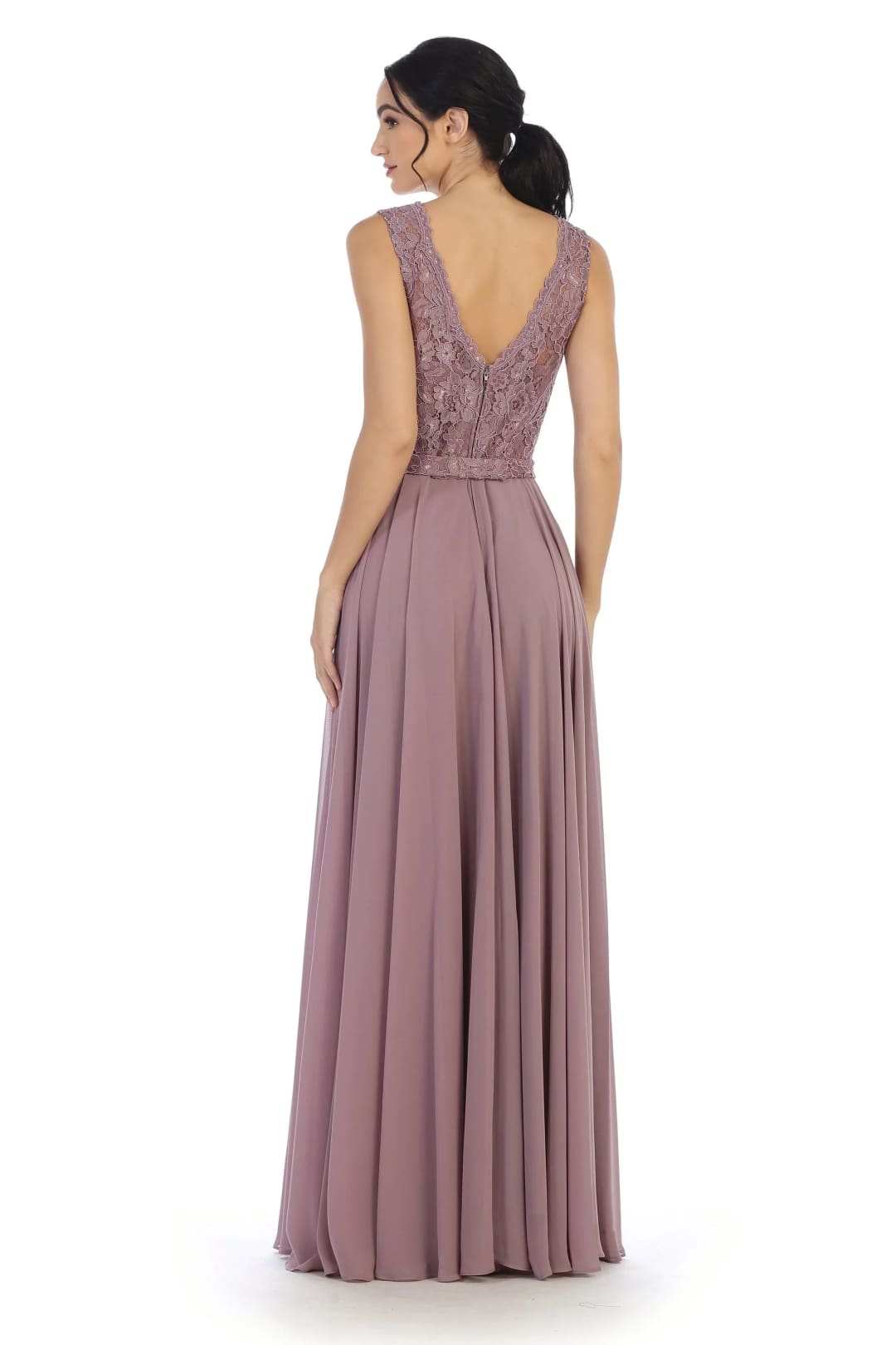 Eva USA 3299 Long Sleeveless Bridesmaids Lace Chiffon Dress - Bridesmaids Dress