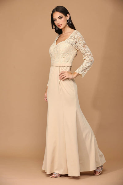Eva USA 3310 Long Sleeve Mother of the Bride Formal Dress - Champagne / S - Mother of the Bride Dress