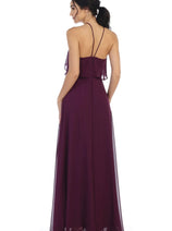 Eva USA 3315 Long Bridesmaids Ruffle Halter Chiffon Dress