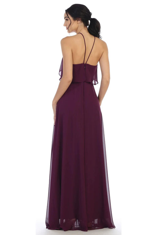 Eva USA 3315 Long Bridesmaids Ruffle Halter Chiffon Dress - Bridesmaids Dress