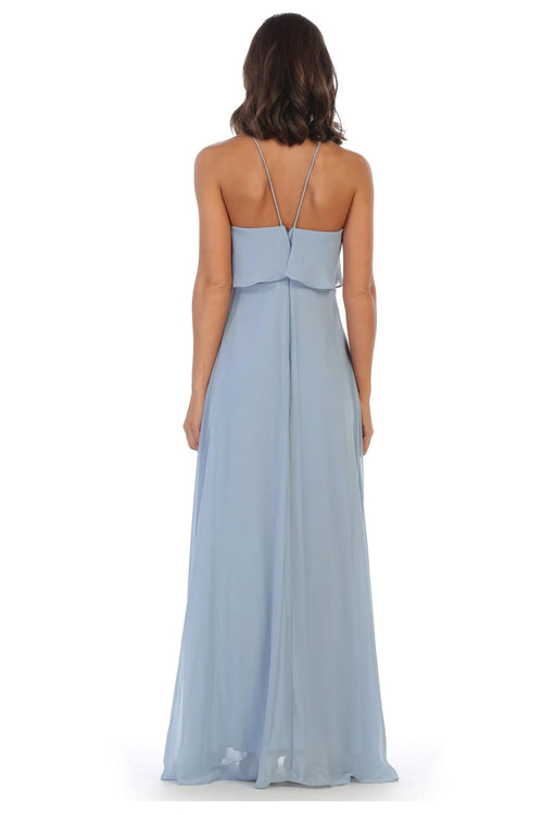 Eva USA 3315 Long Bridesmaids Ruffle Halter Chiffon Dress - Bridesmaids Dress