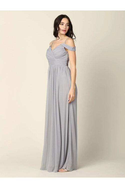 Eva USA 3323 Long Off Shoulder Bridesmaids Pleated Dress - Bridesmaids Dress