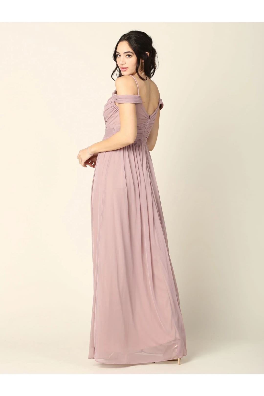 Eva USA 3323 Long Off Shoulder Bridesmaids Pleated Dress - Bridesmaids Dress