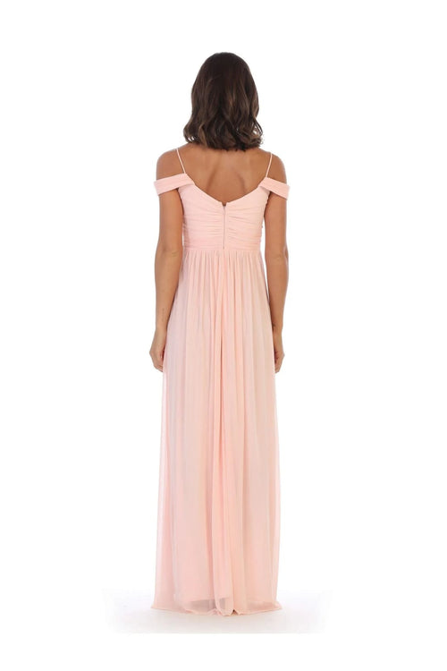 Eva USA 3323 Long Off Shoulder Bridesmaids Pleated Dress - Bridesmaids Dress