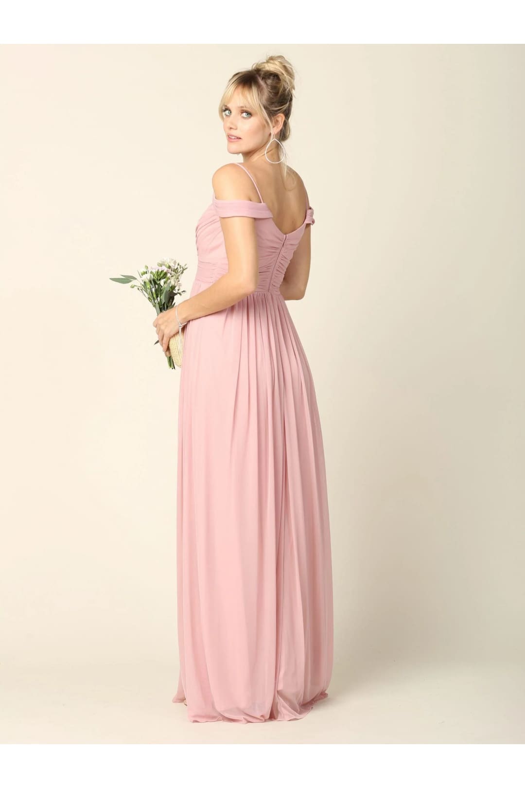 Eva USA 3323 Long Off Shoulder Bridesmaids Pleated Dress - Bridesmaids Dress