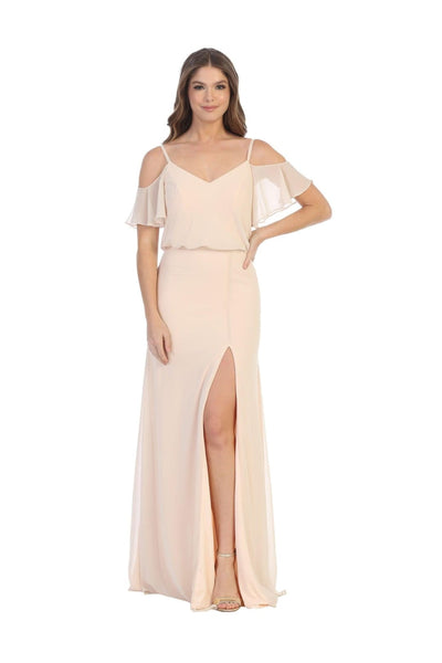 Eva Usa 3333 - Off-Shoulder Long Bridesmaids Blouson Dress - Champagne / XS - Bridesmaids Dress