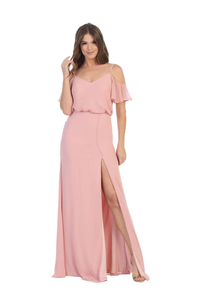 Eva Usa 3333 - Off-Shoulder Long Bridesmaids Blouson Dress - Dusty Rose / XS - Bridesmaids Dress
