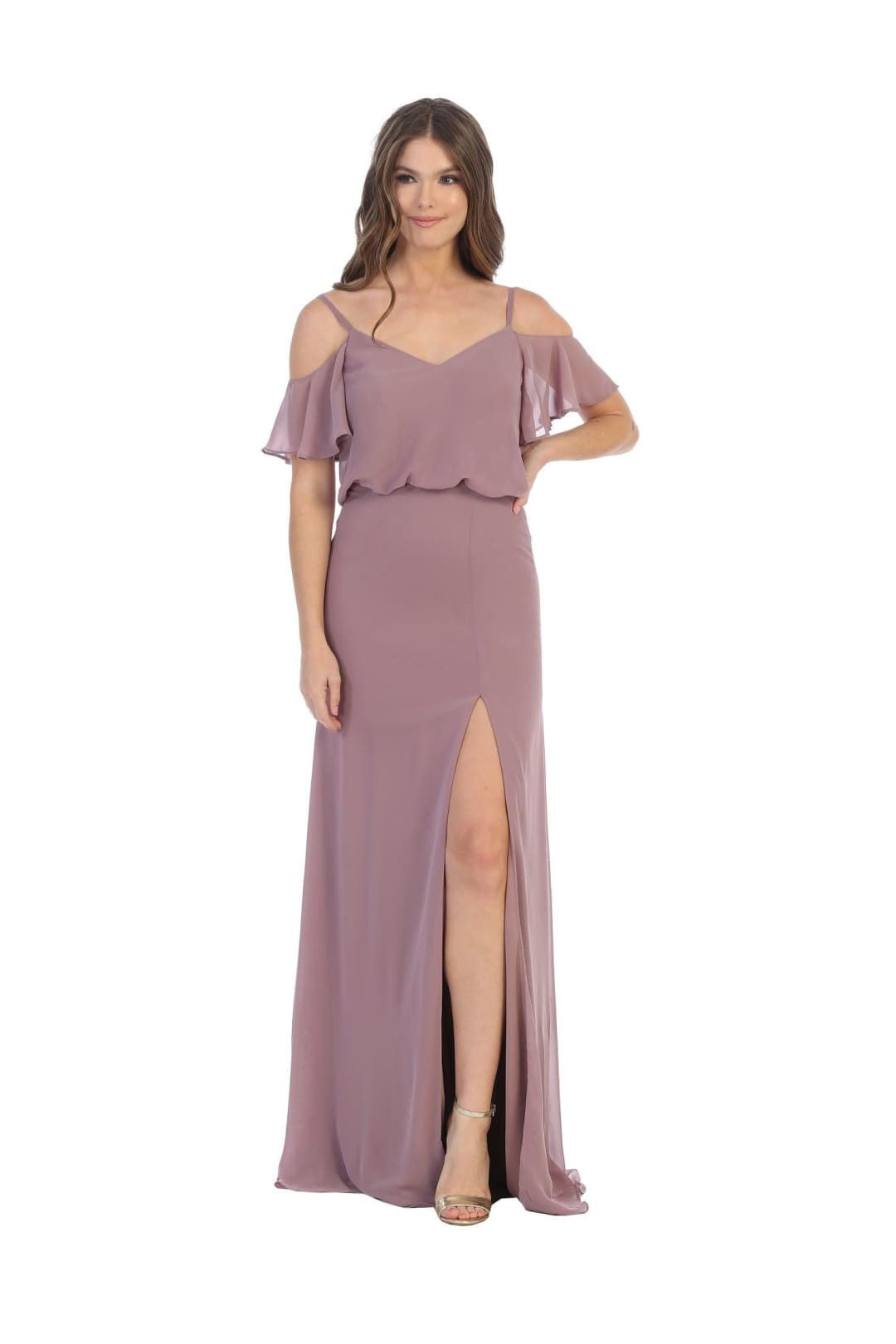 Eva Usa 3333 - Off-Shoulder Long Bridesmaids Blouson Dress - Mauve / XS - Bridesmaids Dress