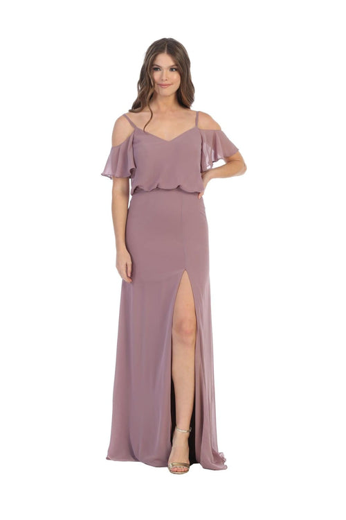 Eva Usa 3333 - Off-Shoulder Long Bridesmaids Blouson Dress - Mauve / XS - Bridesmaids Dress
