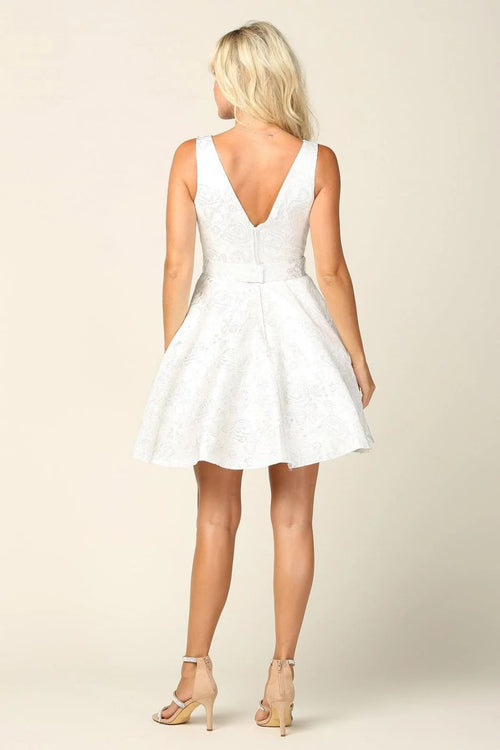 Eva USA 3334 Short Sleeveless Homecoming Jacquard Cocktail Dress - Cocktail Dress