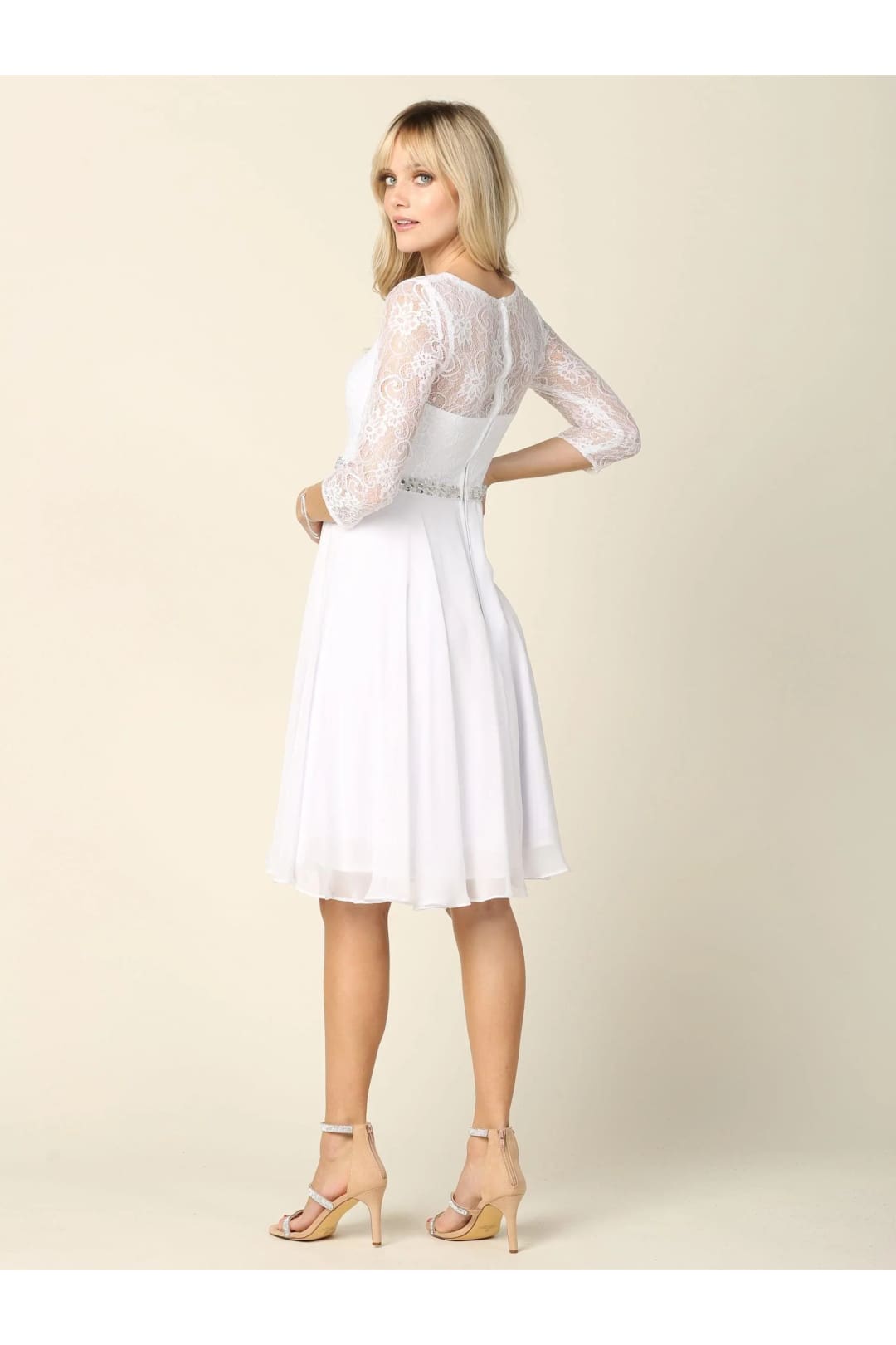 Eva USA 3340 Short 3/4 Sleeve Lace Cocktail Dress - Cocktail Dress