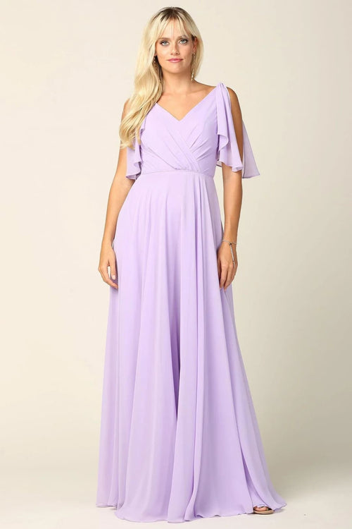 Eva USA 3345 Long Formal Flutter Sleeves Bridesmaids Dress - Bridesmaids Dress
