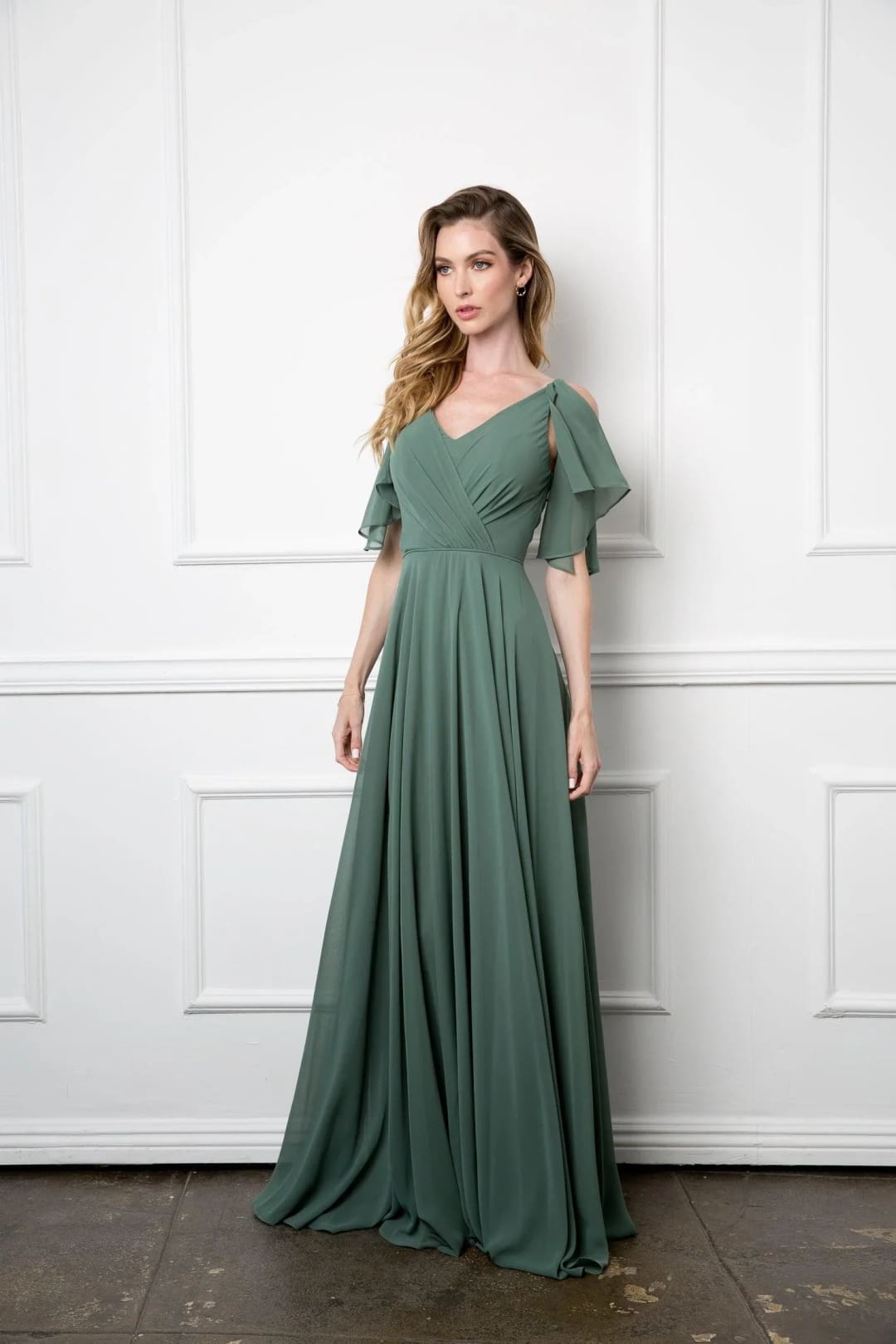 Eva USA 3345 Long Formal Flutter Sleeves Bridesmaids Dress - Bridesmaids Dress