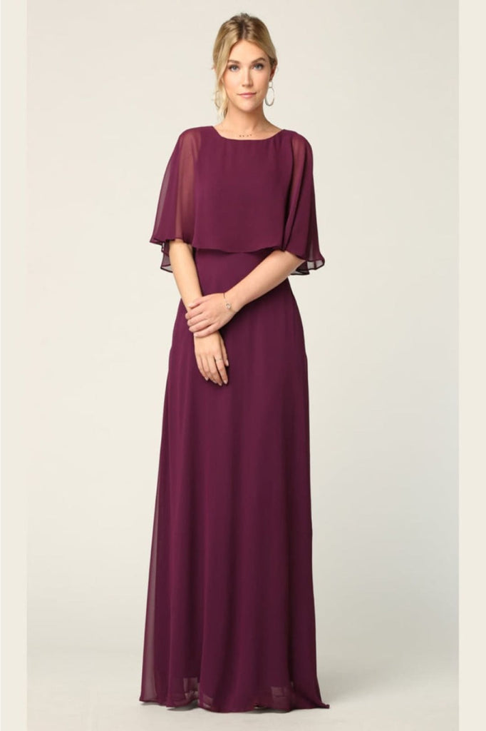 Eva USA 3348 Chiffon Mother of the Bride Gown W/ Pockets - PLUM / S - Dress