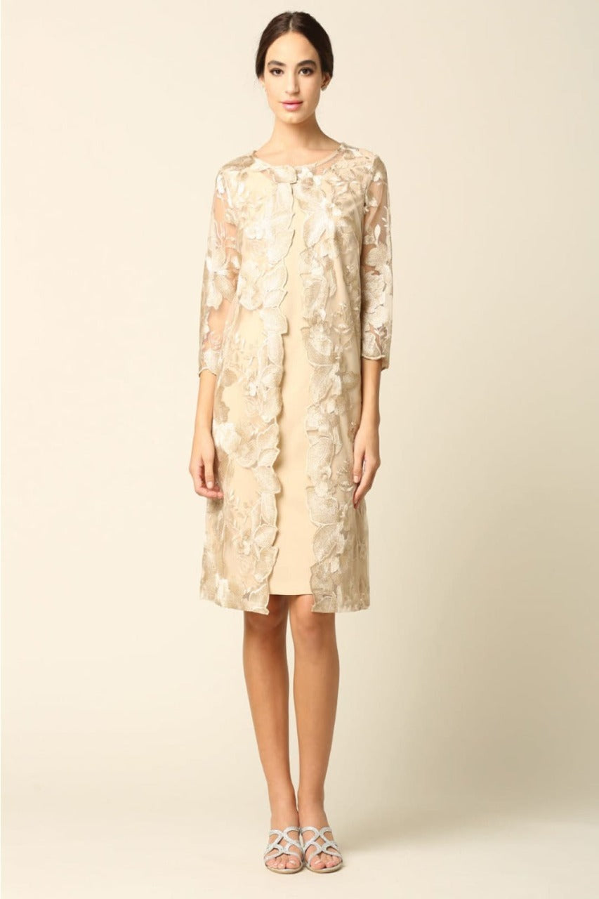 Eva USA 3351 Lace 3/4 Sleeve Jacket Mother of the Bride Dress - CHAMPANGE / S - Dress