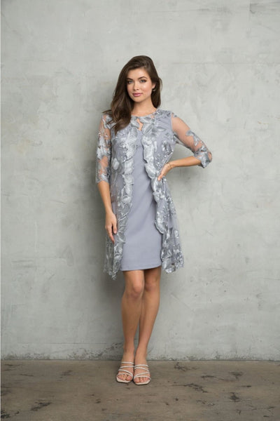 Eva USA 3351 Lace 3/4 Sleeve Jacket Mother of the Bride Dress - SILVER / S - Dress