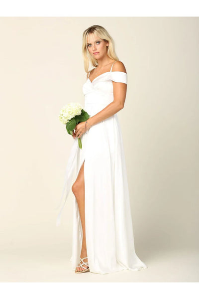 Eva USA 3355 Simple Wedding Dress Long Off Shoulder Bridal Gown - Wedding Dress