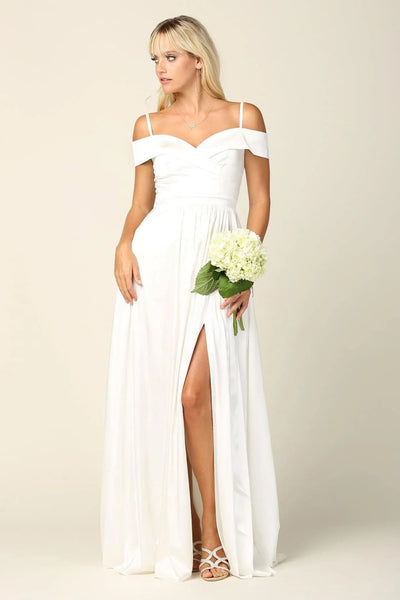 Eva USA 3355 Simple Wedding Dress Long Off Shoulder Bridal Gown - Off White / XS - Wedding Dress