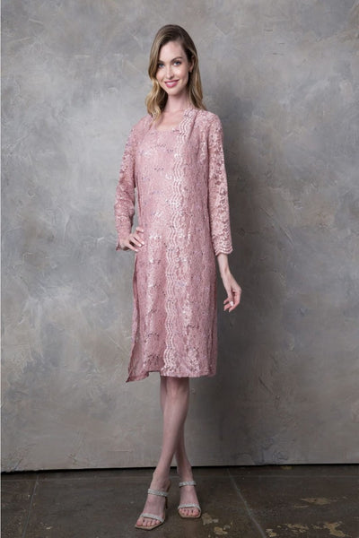 Eva USA 3365 2-PC Knee Length Mother of the Bride Dress W/ Jacket - DUSTY ROSE / S - Dress