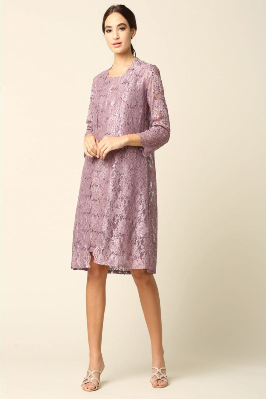 Eva USA 3365 2-PC Knee Length Mother of the Bride Dress W/ Jacket - MAUVE / S - Dress