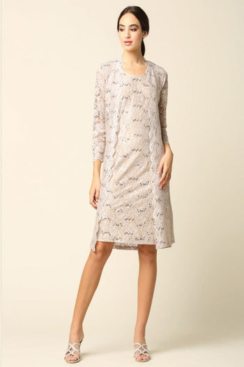 Eva USA 3365 2-PC Knee Length Mother of the Bride Dress W/ Jacket - SAND / S - Dress