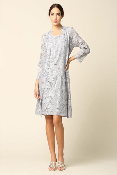 Eva USA 3365 2-PC Knee Length Mother of the Bride Dress W/ Jacket - SILVER / S - Dress