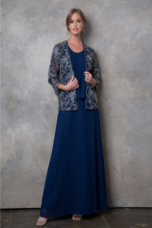 Eva USA 3369 3-Piece MOB Dress W/ Embroidered Jacket - Dress