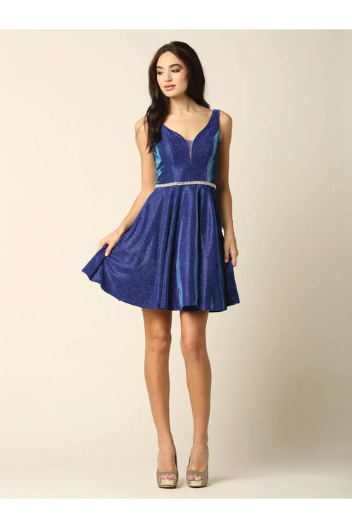 Eva USA 3370 Prom Short Sleeveless Metallic Cocktail Dress - Prom Short Dress